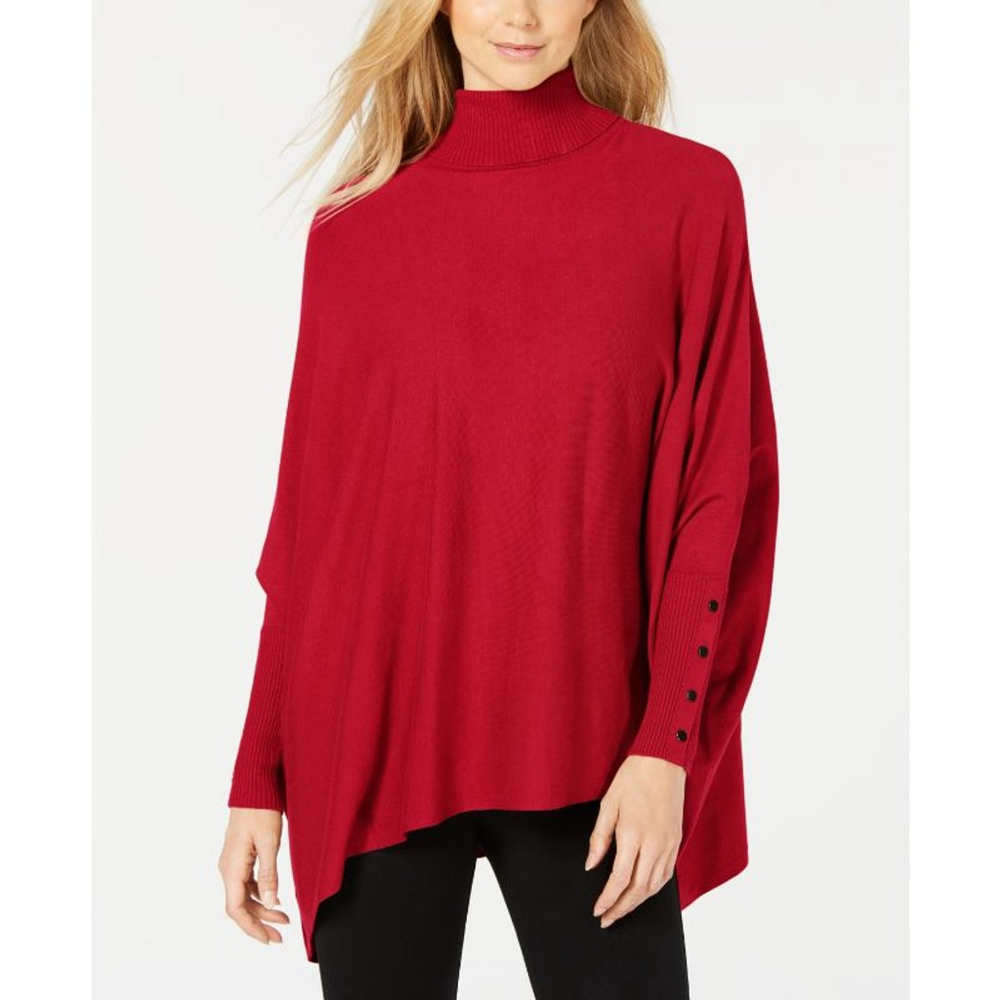 Alfani Women's Size Small Bright Red Turtleneck Poncho Sweater NWT